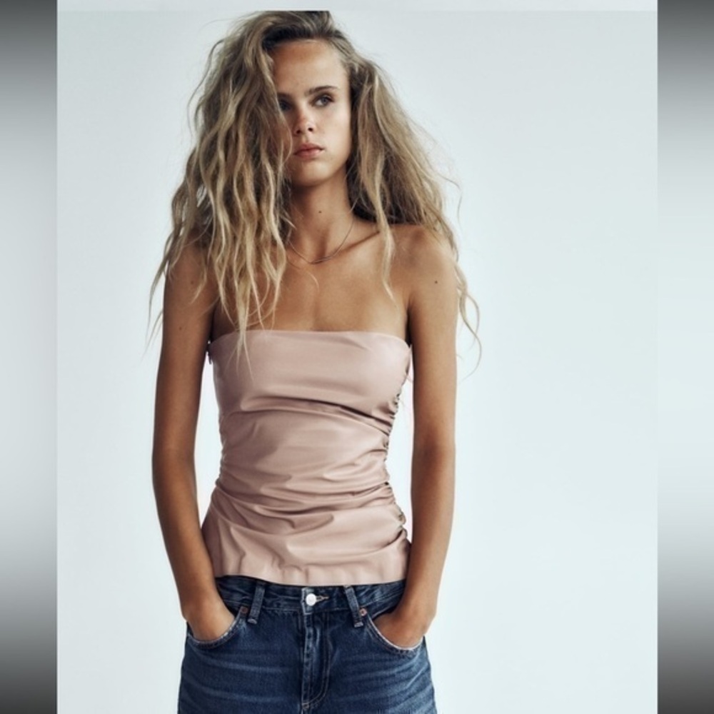 ZARA Strapless Faux Leahhsd top 8386/709